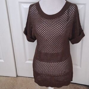 One A Brown Open Knit Short Sleeve Sweater    Size S